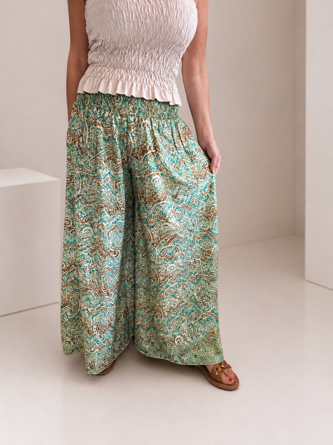 Emerald Paisley Wide Leg Trousers