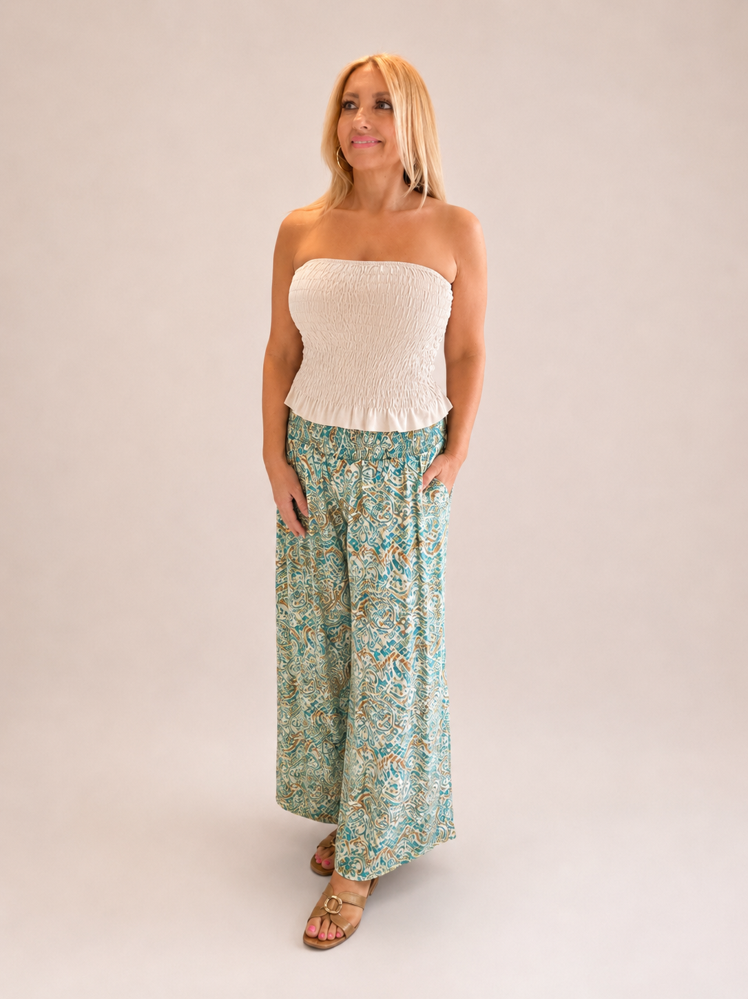 Emerald Paisley Wide Leg Trousers