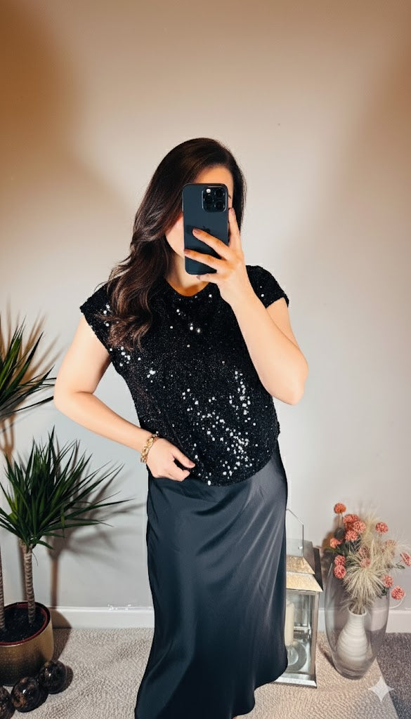 Amelia Sequin Top – Black