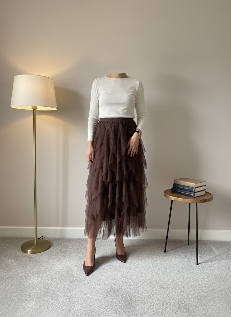 Evelyn Tulle Skirt — Chocolate
