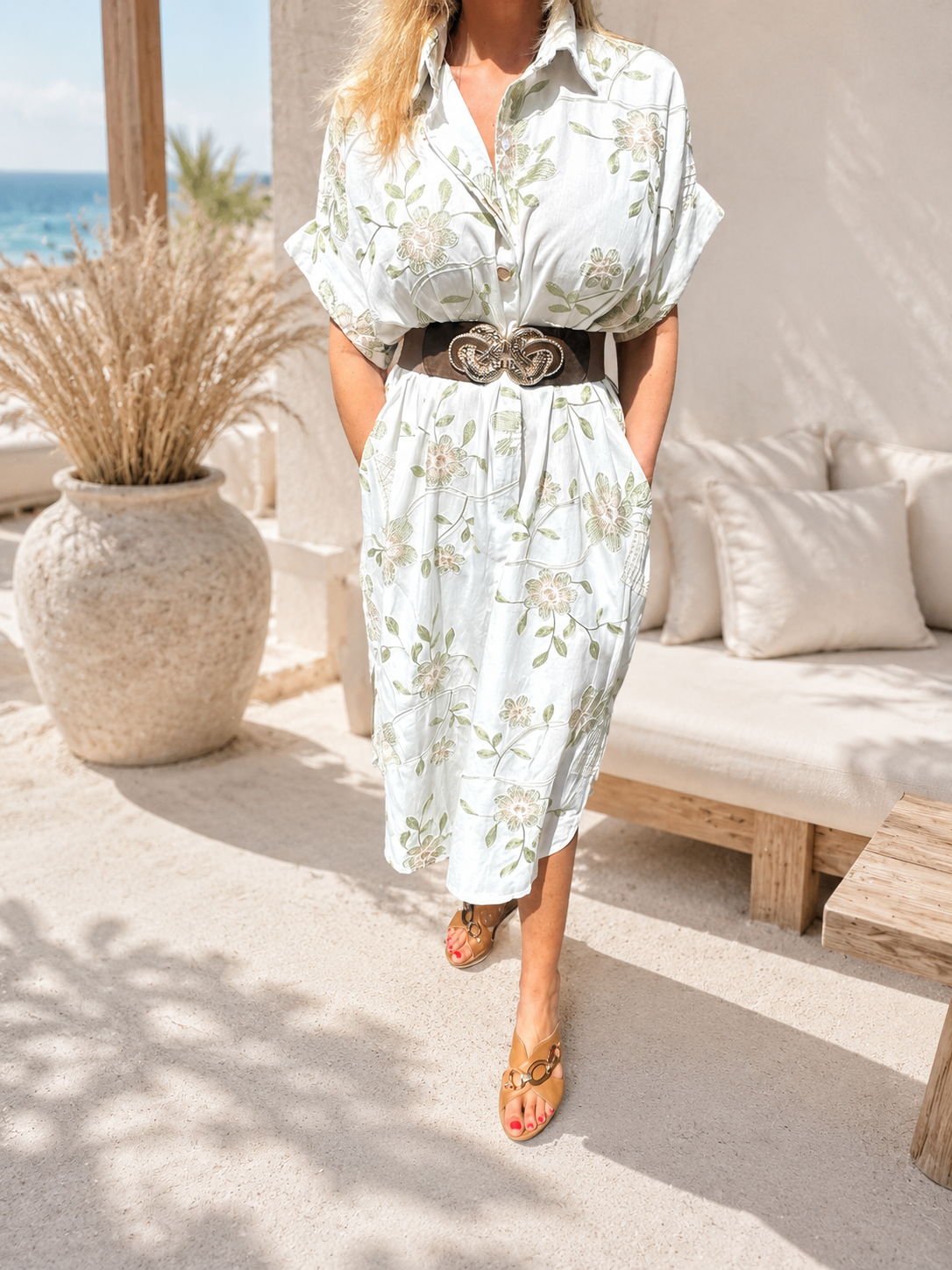 Azure Petal Shirt Dress