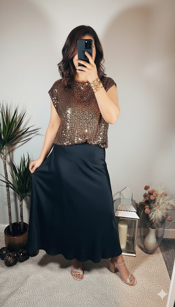Amelia Sequin Top – Bronze/Copper