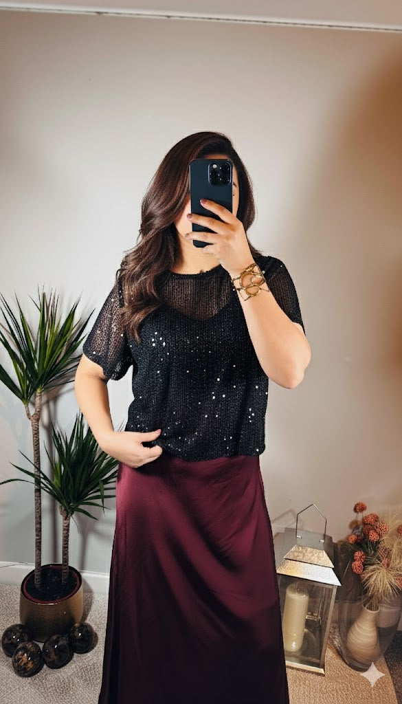 Charlotte Sequin Tee – Black