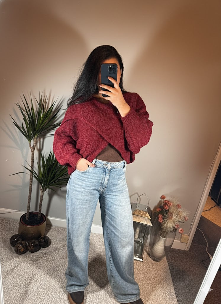 Olivia Criss-Cross Jumper – Burgundy