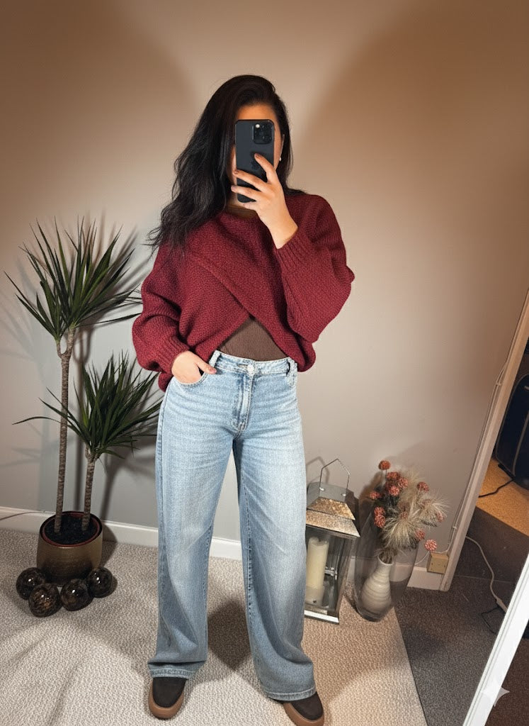 Olivia Criss-Cross Jumper – Burgundy