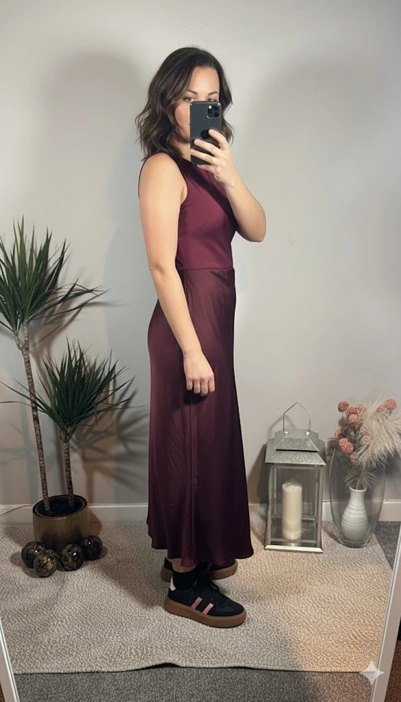 Maya Satin Silk Skirt – Wine