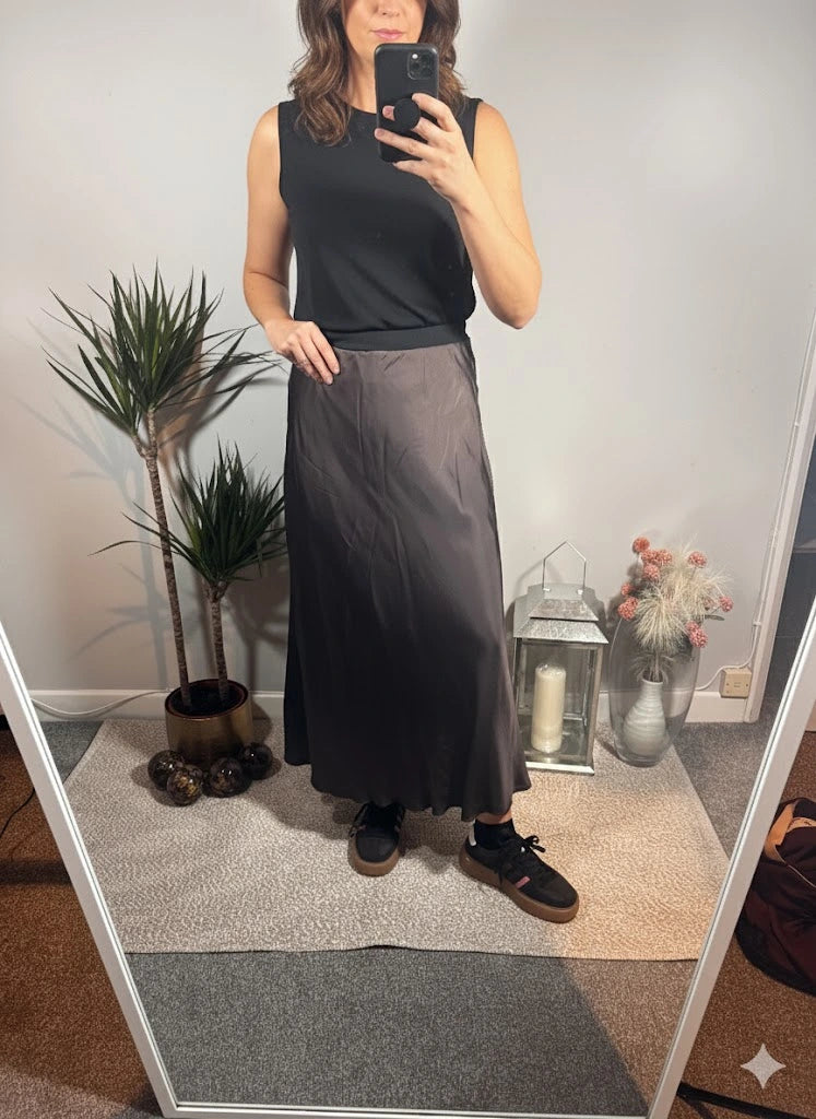 Maya Satin Silk Skirt – Chocolate