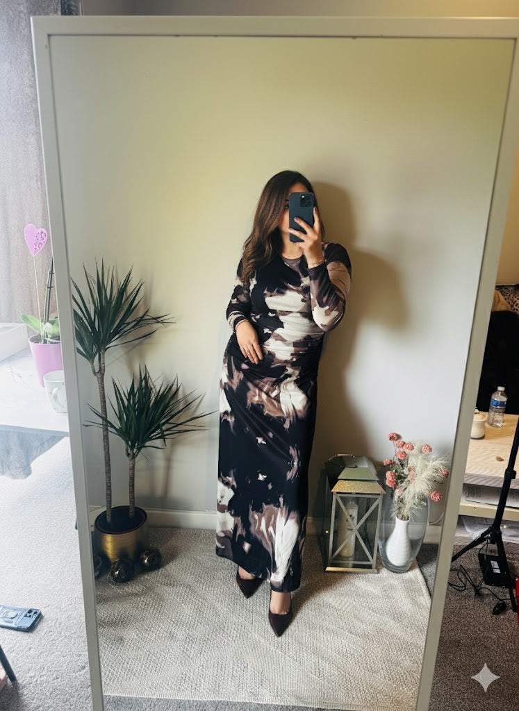 Alessia Floral Mesh Maxi Dress – Mocha Bloom