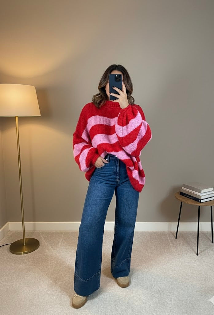Bonnie Stripe Chunky Jumper – Strawberry