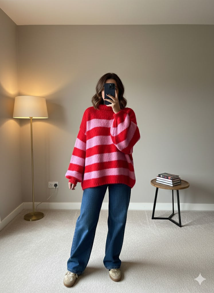 Bonnie Stripe Chunky Jumper – Strawberry