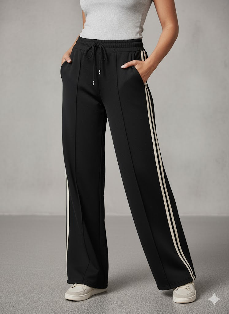 Luna Side Stripe Joggers – Black