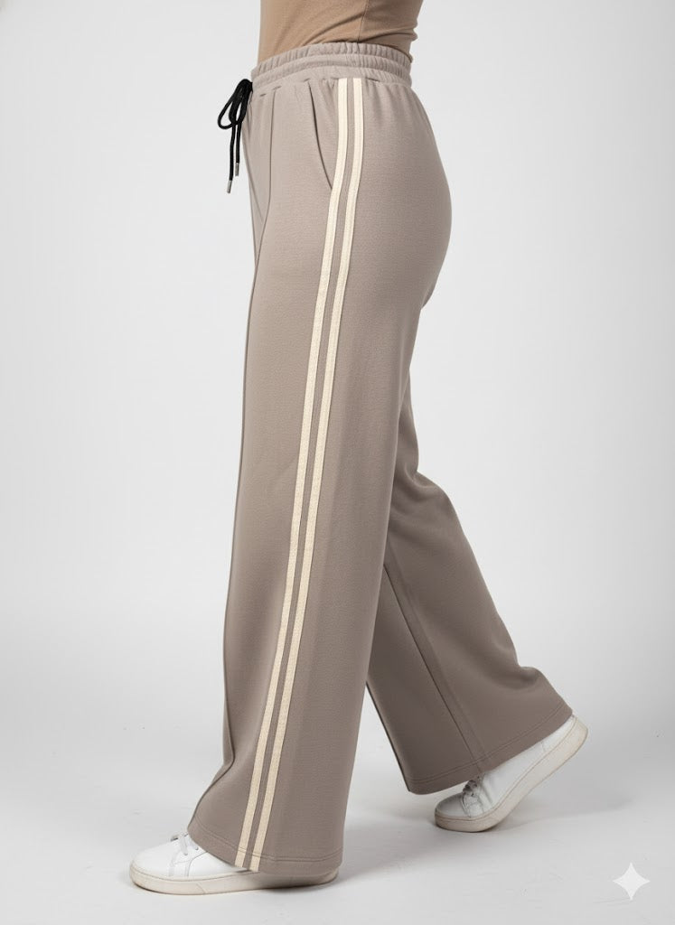 Luna Side Stripe Joggers – Stone Beige