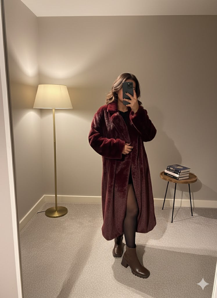 Grace Faux Fur Coat – Merlot