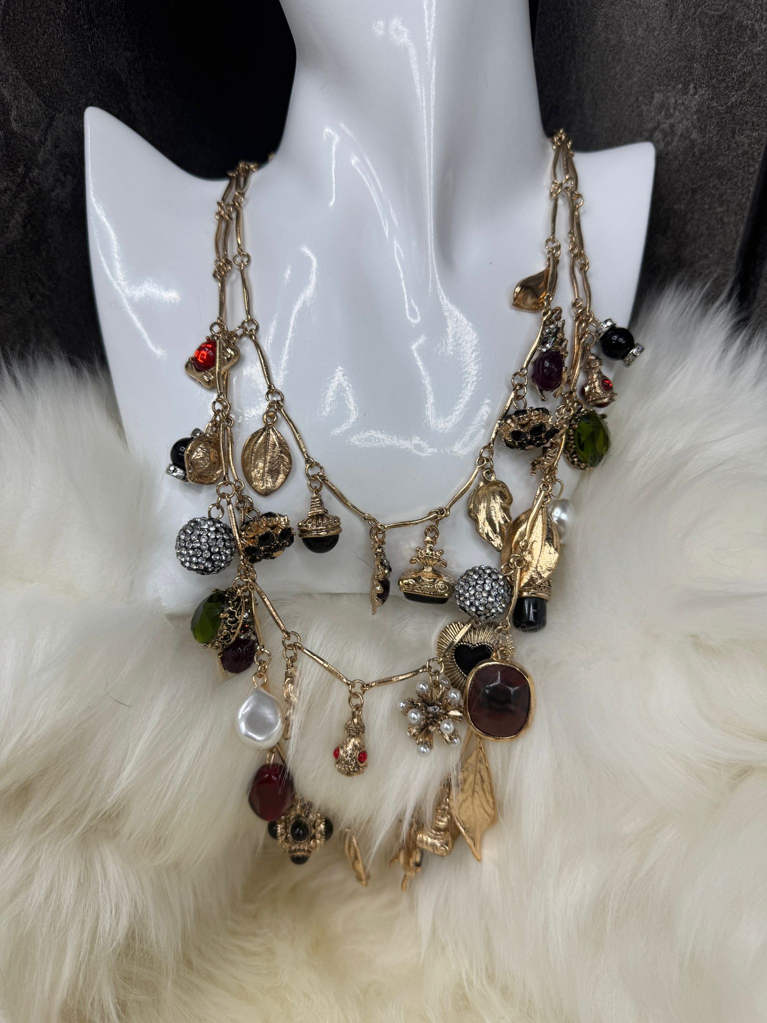 Jasmine – Multi-Charm Statement Necklace - Gold