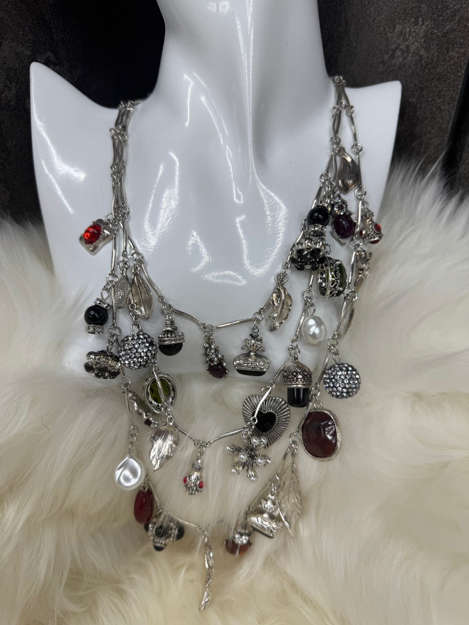 Jasmine – Multi-Charm Statement Necklace - Silver