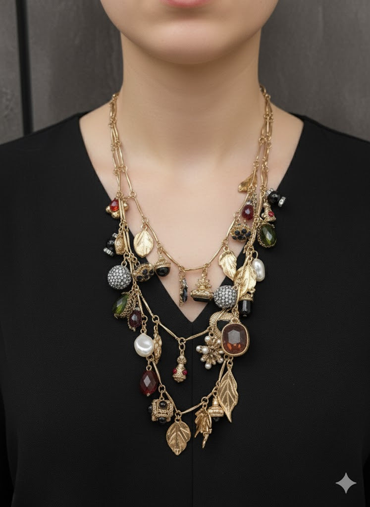 Jasmine – Multi-Charm Statement Necklace - Gold