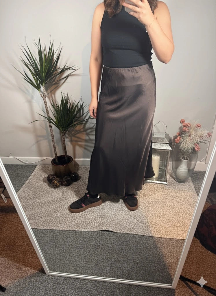 Maya Satin Silk Skirt – Chocolate