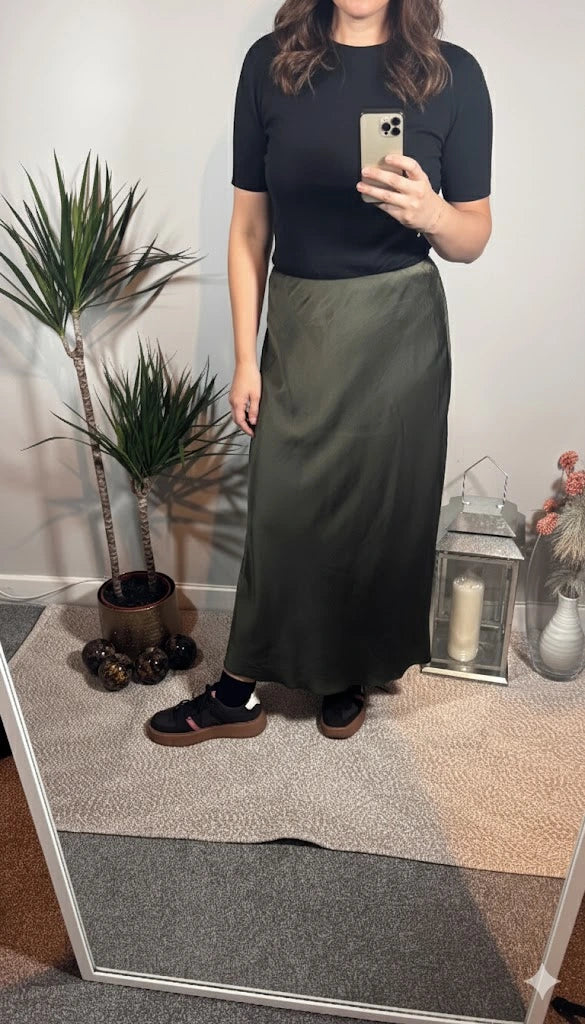 Maya Satin Silk Skirt – Khaki