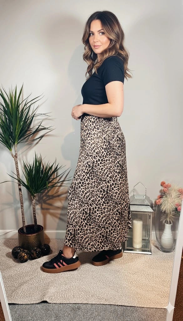 Maya Satin Silk Skirt – Leopard