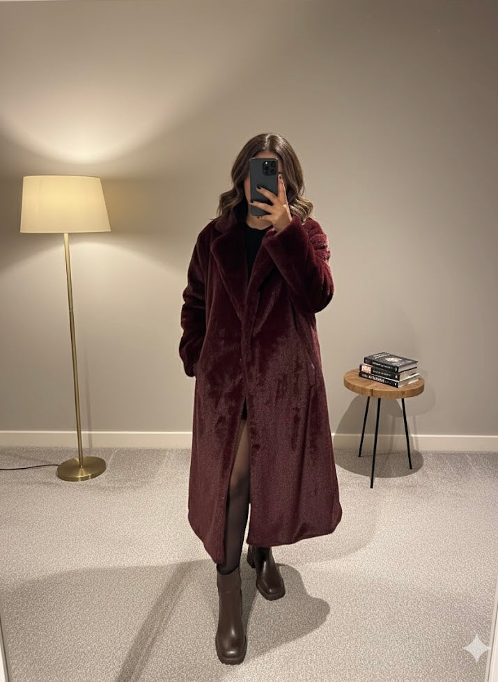 Grace Faux Fur Coat – Merlot