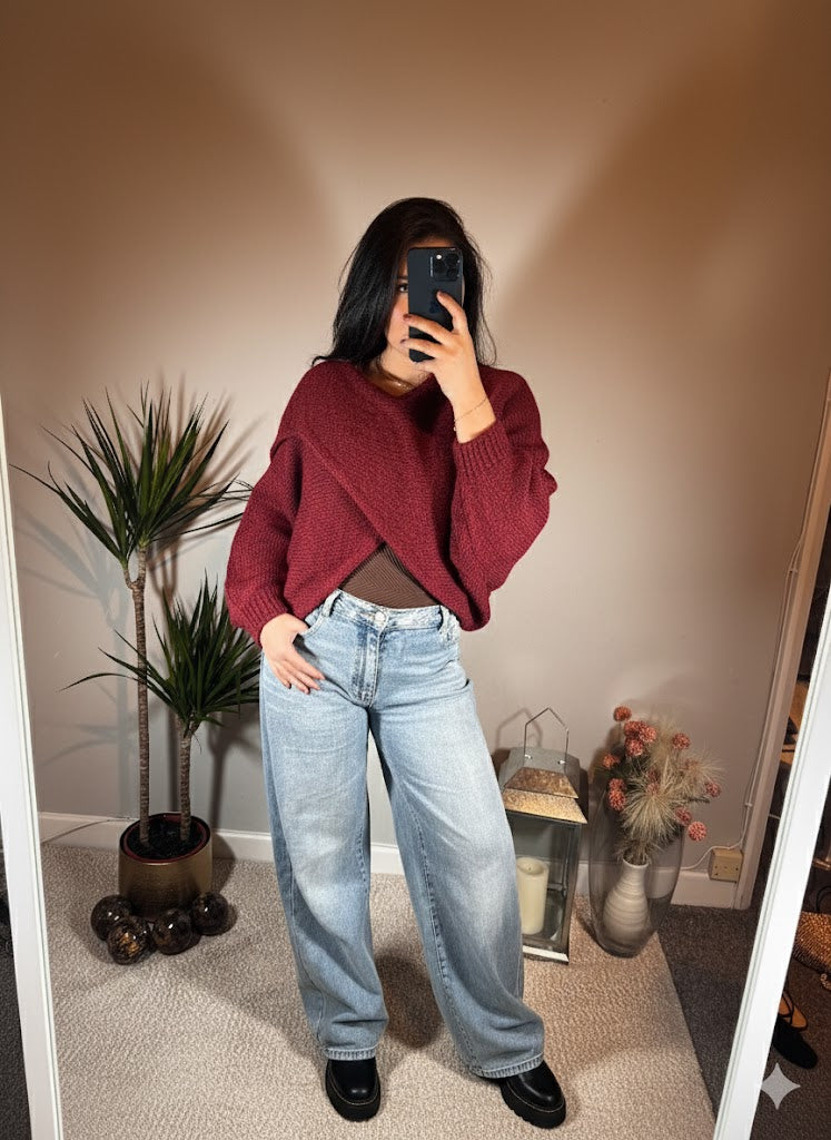 Olivia Criss-Cross Jumper – Burgundy