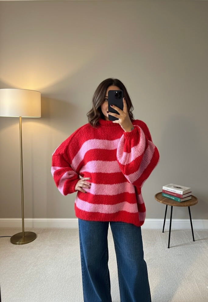 Bonnie Stripe Chunky Jumper – Strawberry