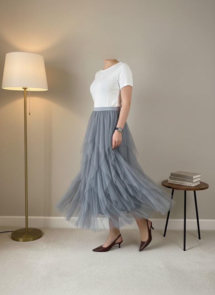 Evelyn Tulle Skirt — Blue Grey