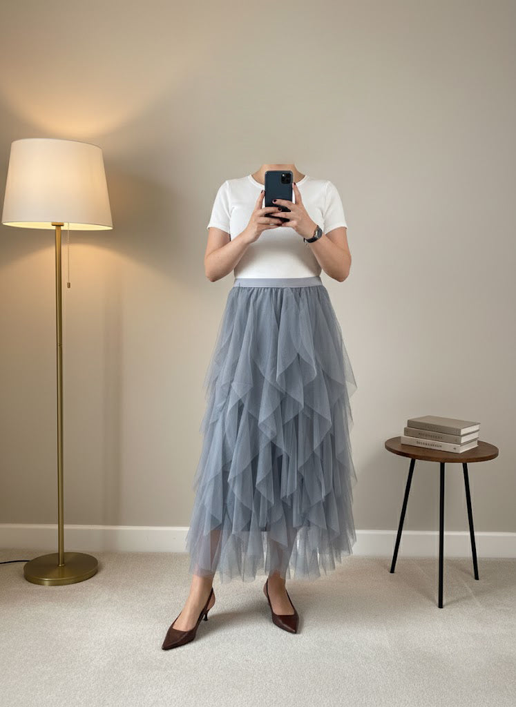 Evelyn Tulle Skirt — Blue Grey